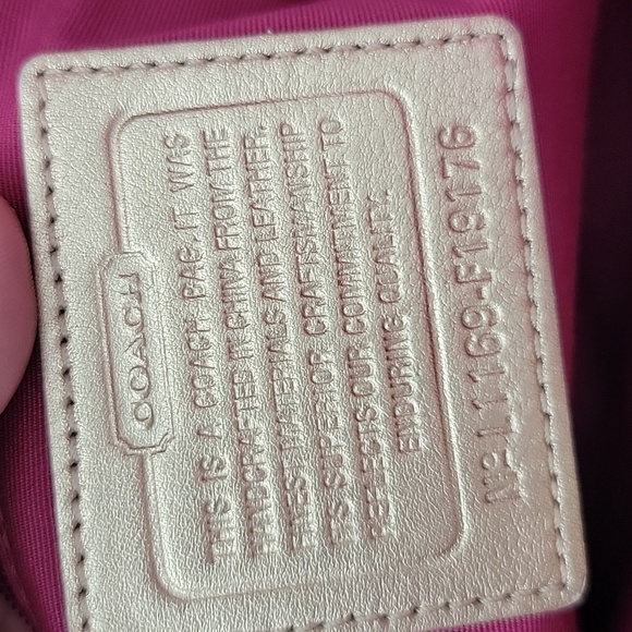 Coach Tattersall Plaid Peyton Pebbled Leather Shoulder Bag Cream Gold Pink Blue - Picture 12 of 16